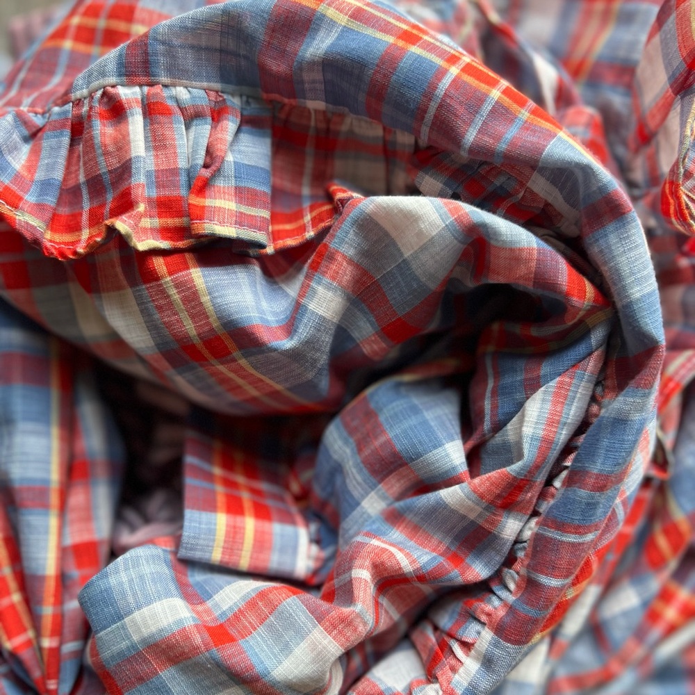 Red and blue blouse